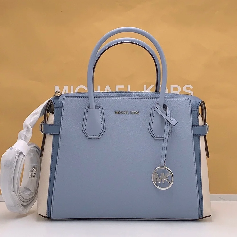 MICHAEL KORS Mercer Md Top Zip Color-Block Belted Satchel Crossbody Purse MK - Picture 5 of 15